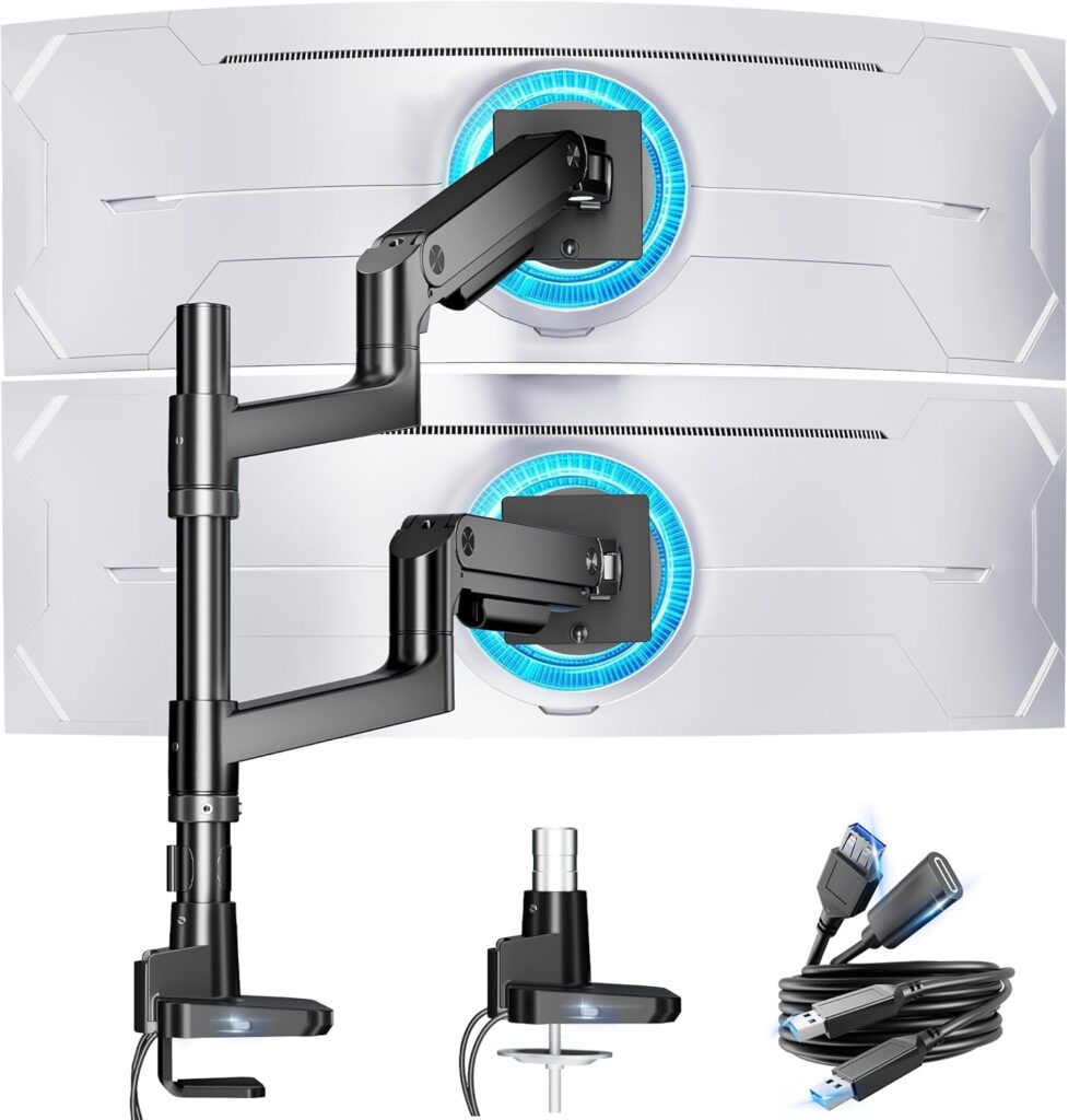 ARES WING Dual Monitor Arm for Ultrawide Heavy Duty Curved Monitor Stacking